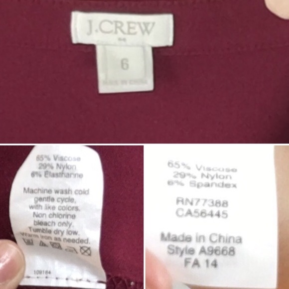 J. CREW fit & flare dress black trim burgundy 0325 - Picture 6 of 7